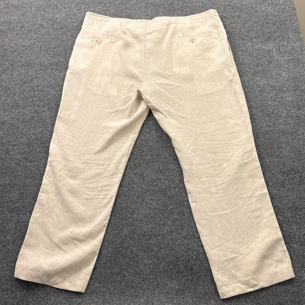 Jos A Bank Linen Cotton Pants Mens 40x28 Beige Tailored Drawstring Trousers